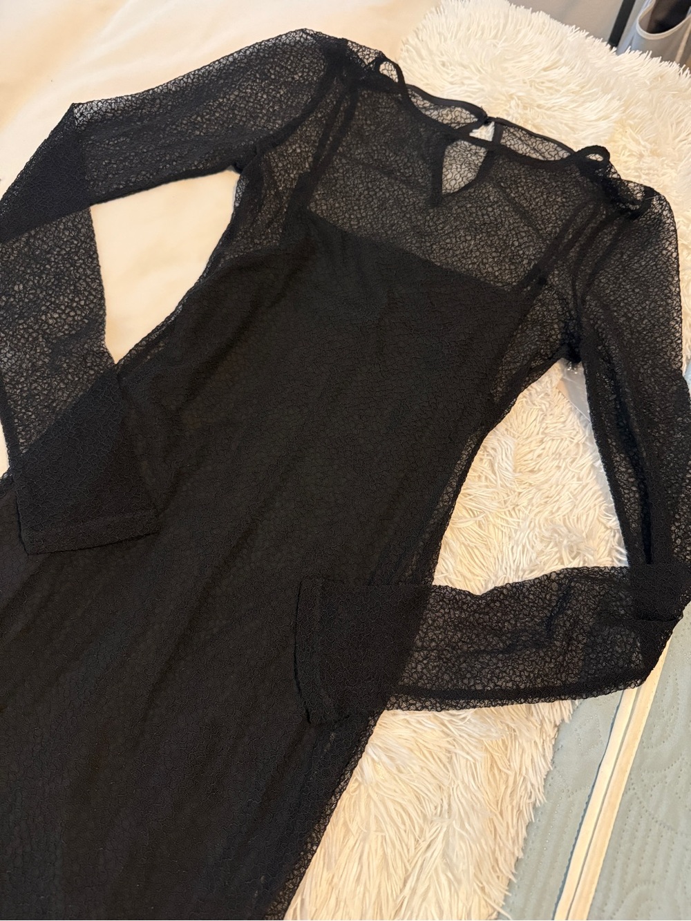 Chelsea 28 For Nordstrom Women’s Mesh Overlay Long Sleeve Dress Black Small NWT